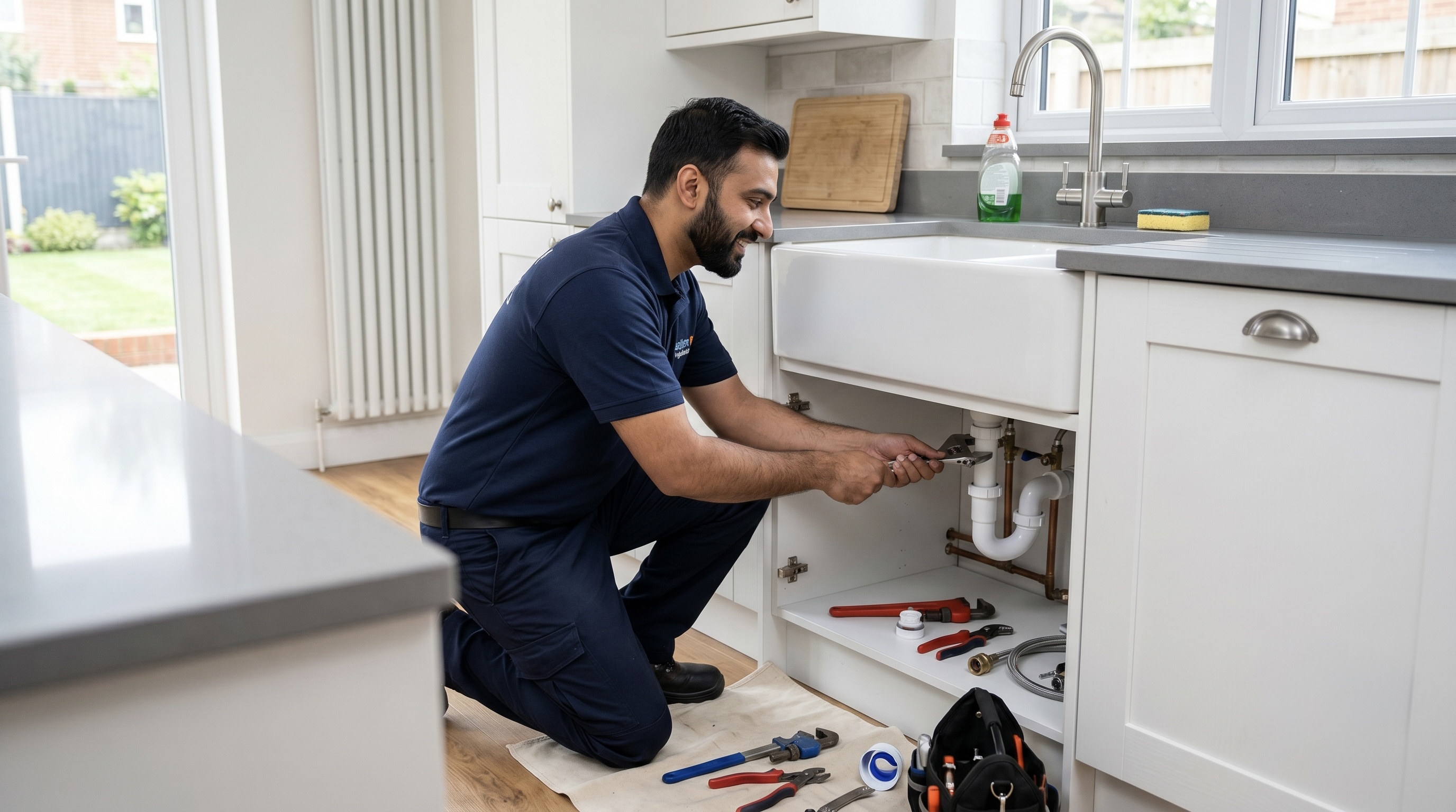 Bright Fix plumber repairing a kitchen sink