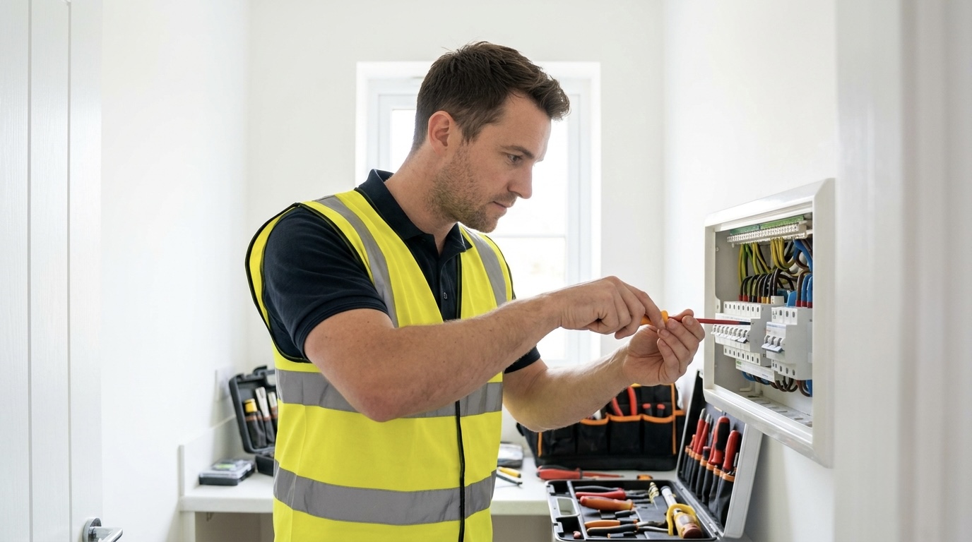 Voltline electrician working on a consumer unit